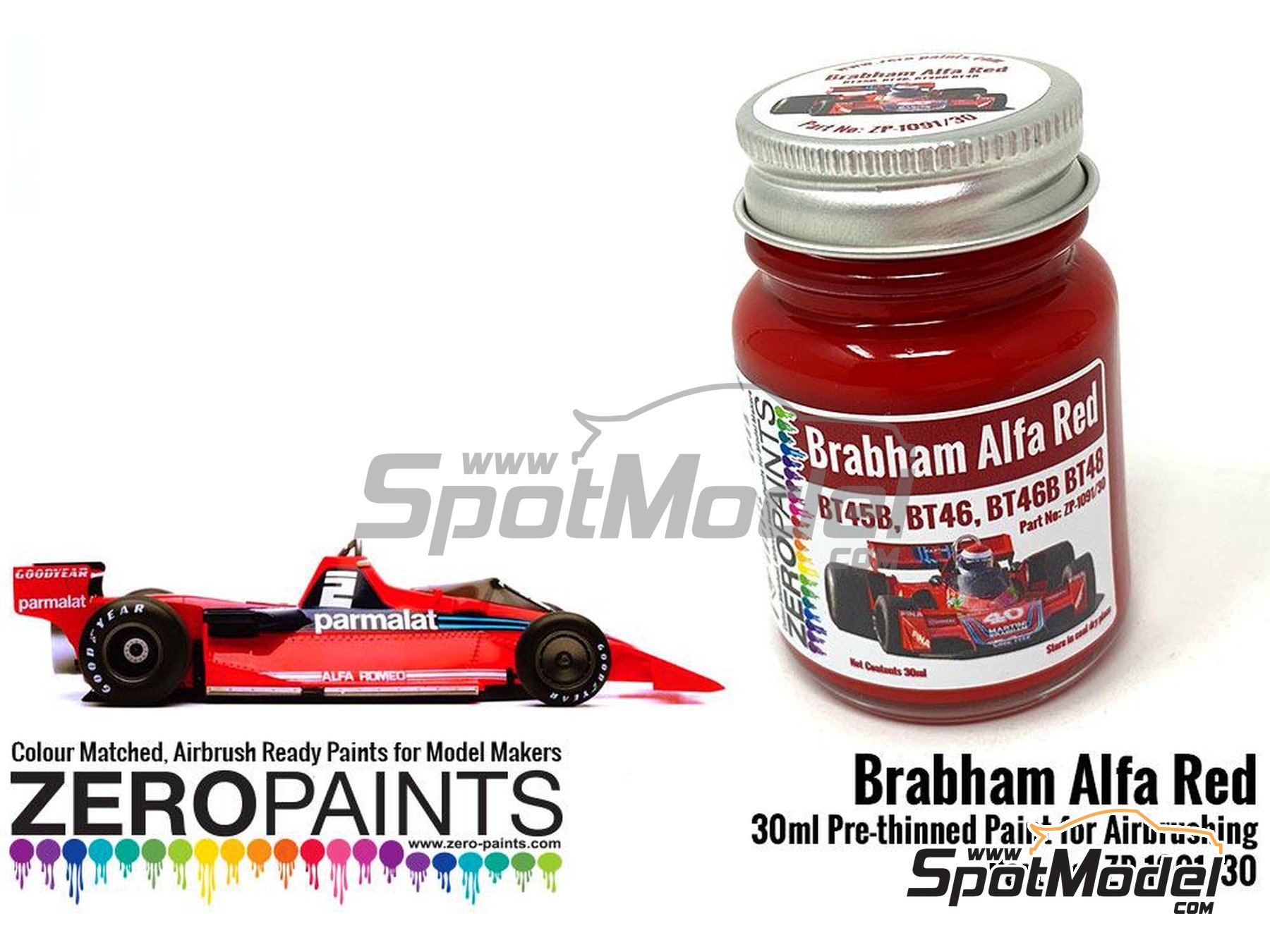 Brabham Alfa BT45, BT45B BT46 Red - 1 x 30ml. Paint for airbrush  manufactured by Zero Paints (ref. ZP-1091-30, also ZP-1091/30)